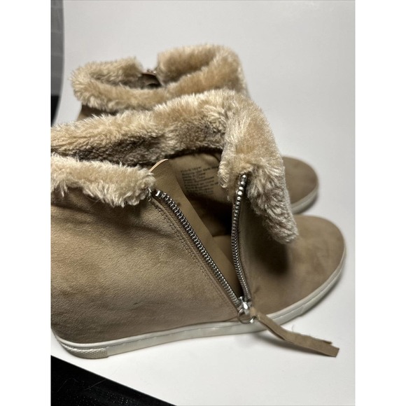 Sofft Tan Faux Suede Fur Trim‎ Wedge Ankle Booties Fashion Comfort Shoes - Picture 7 of 12